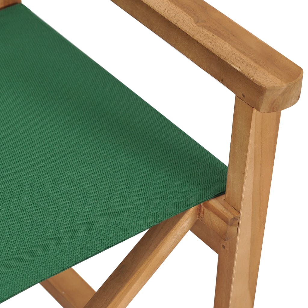 vidaXL Sklopiva redateljska stolica od masivne tikovine zelena