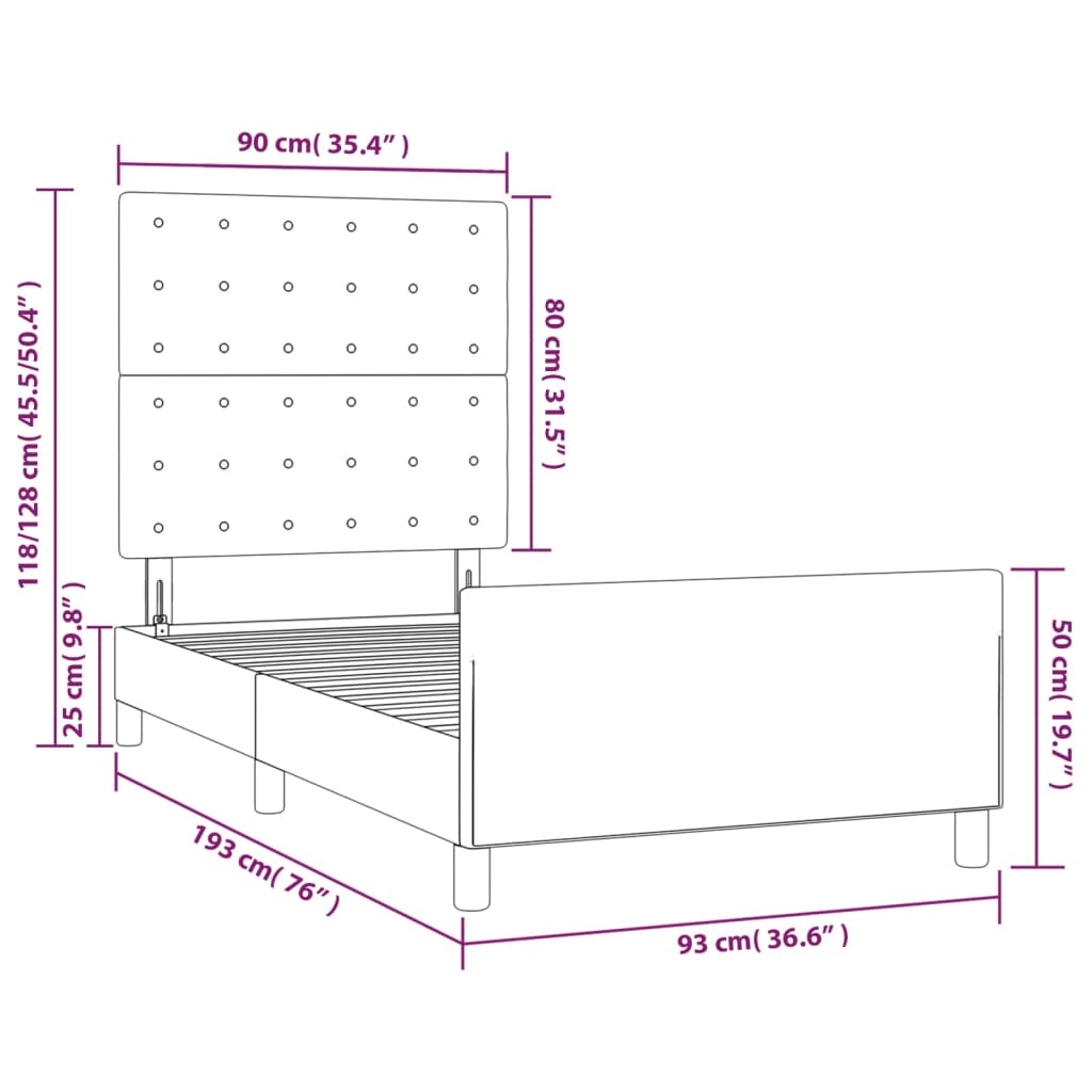 vidaXL Okvir za krevet s uzglavljem tamnozeleni 90x190 cm baršunasti
