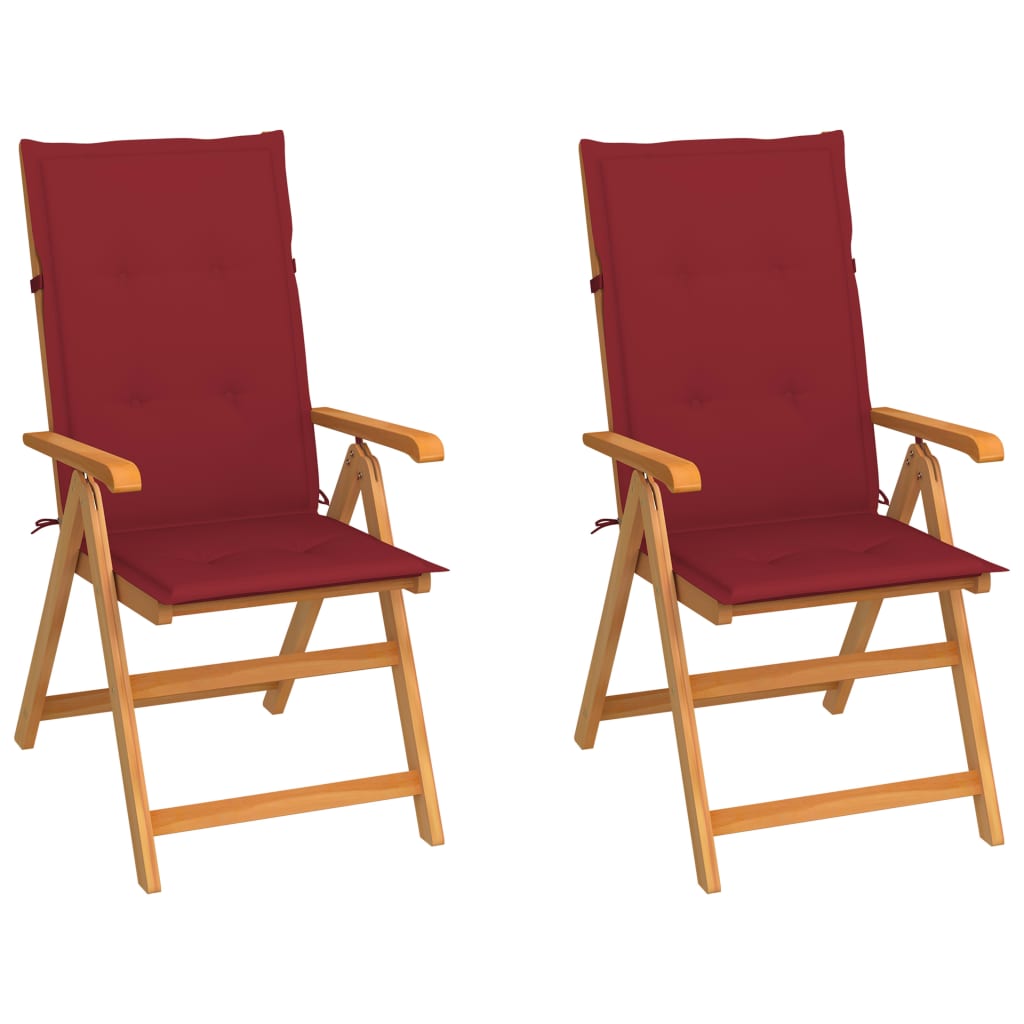 vidaXL Vrtne stolice s jastucima boje vina 2 kom od masivne tikovine