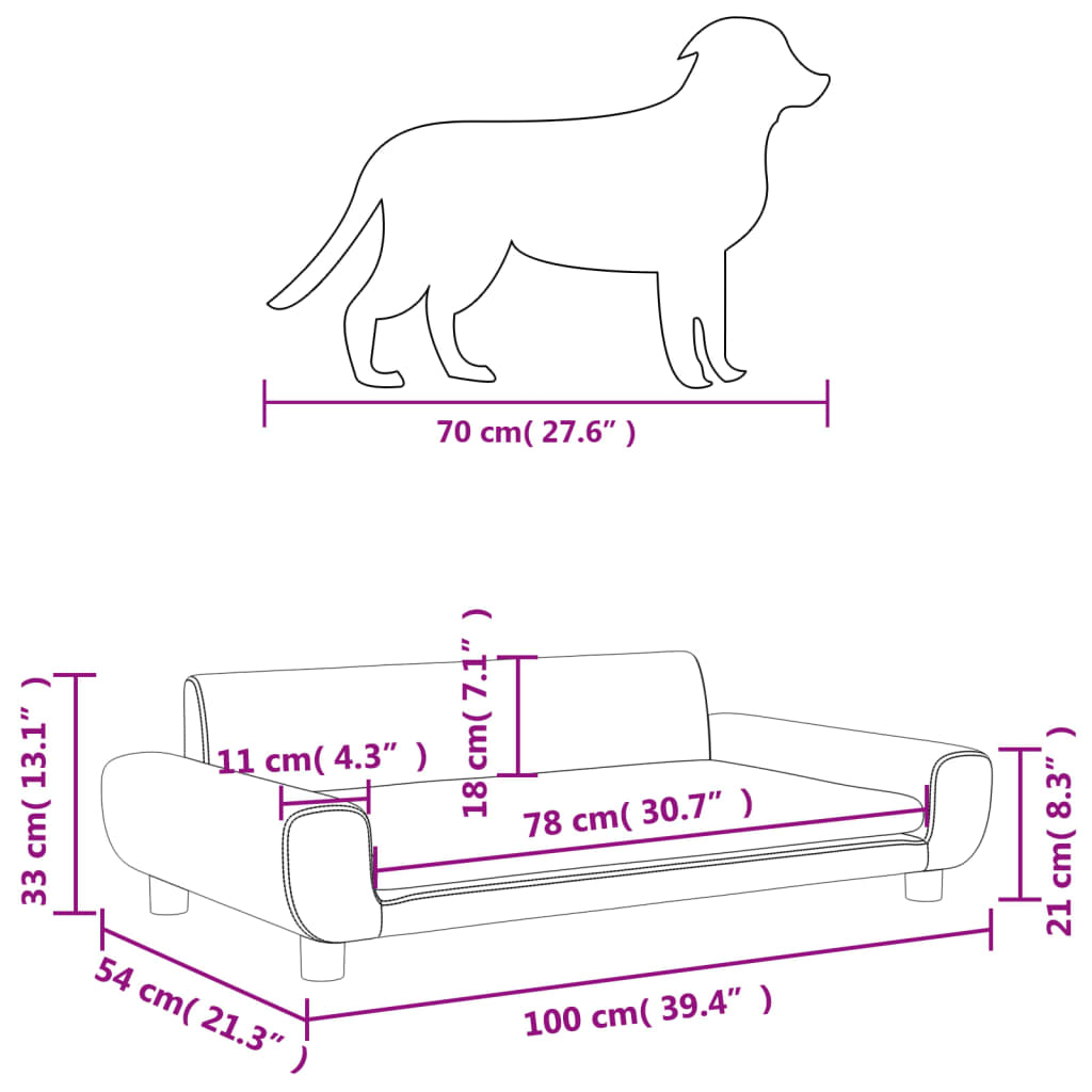 vidaXL Krevet za pse smeđi 100 x 54 x 33 cm baršunasti