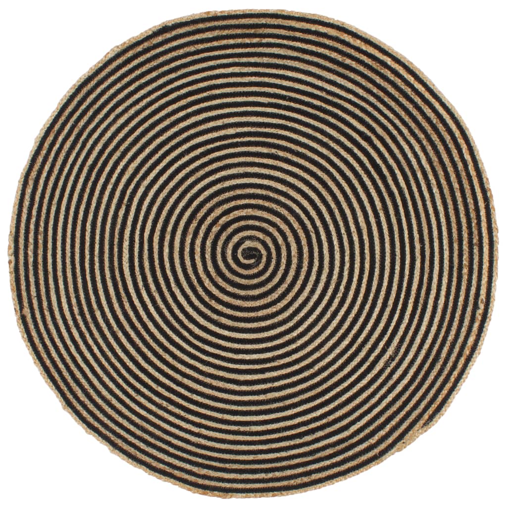 vidaXL Ručno rađeni tepih od jute sa spiralnim uzorkom crni 90 cm