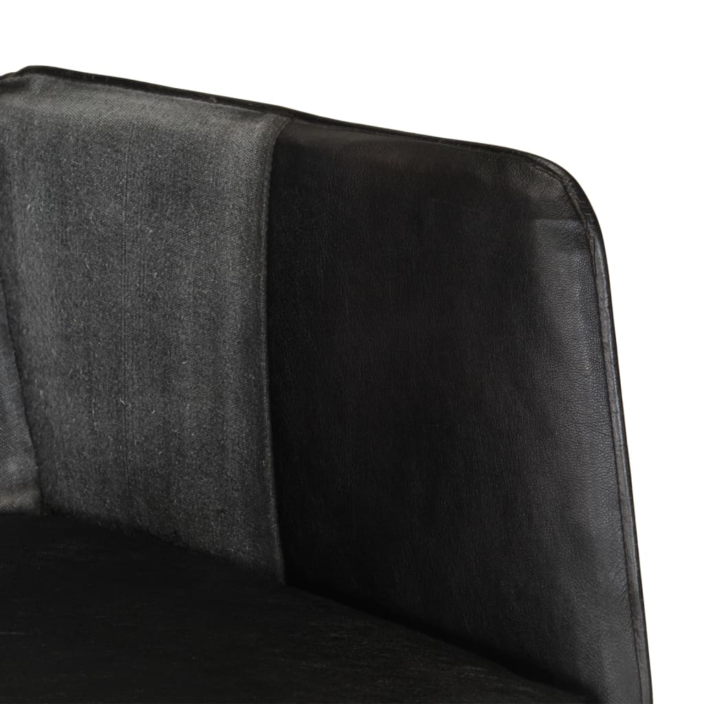 vidaXL Stolica za ljuljanje od prave kože i platna crna
