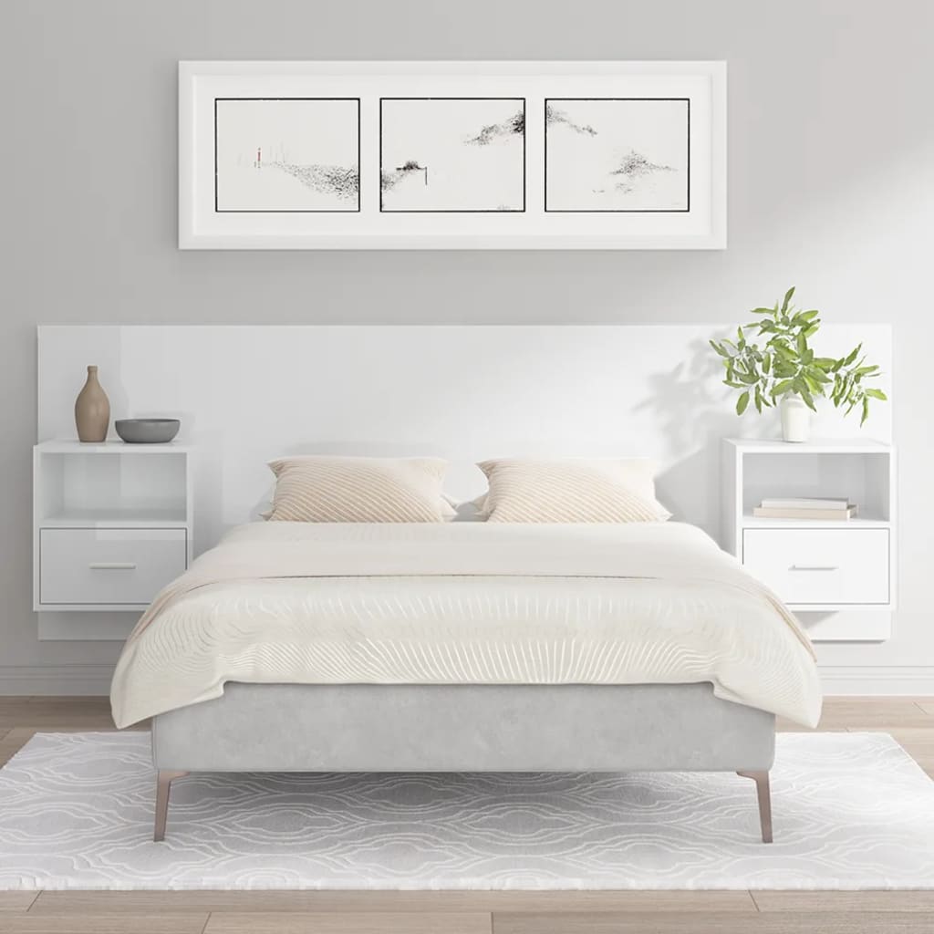 vidaXL Uzglavlje za krevet s ormarićima visoki sjaj bijelo drveno
