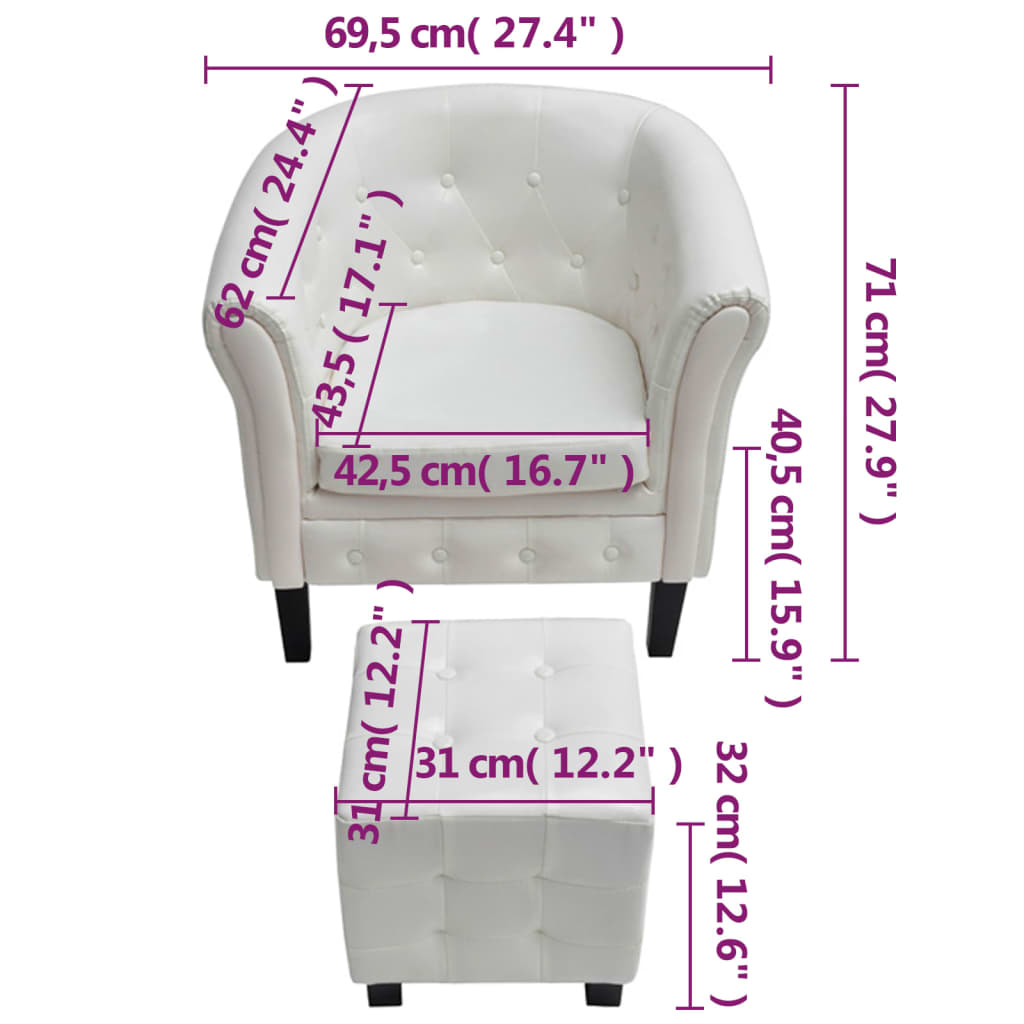 vidaXL Fotelja od umjetne kože s osloncem za noge bijela