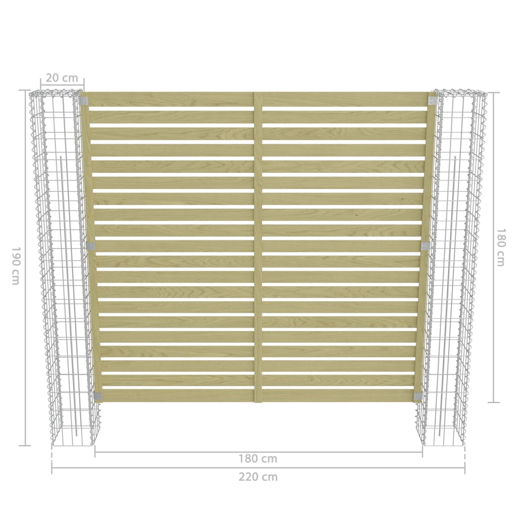 vidaXL Panel za vrtnu ogradu s gabionskim stupovima borovina 180x180cm