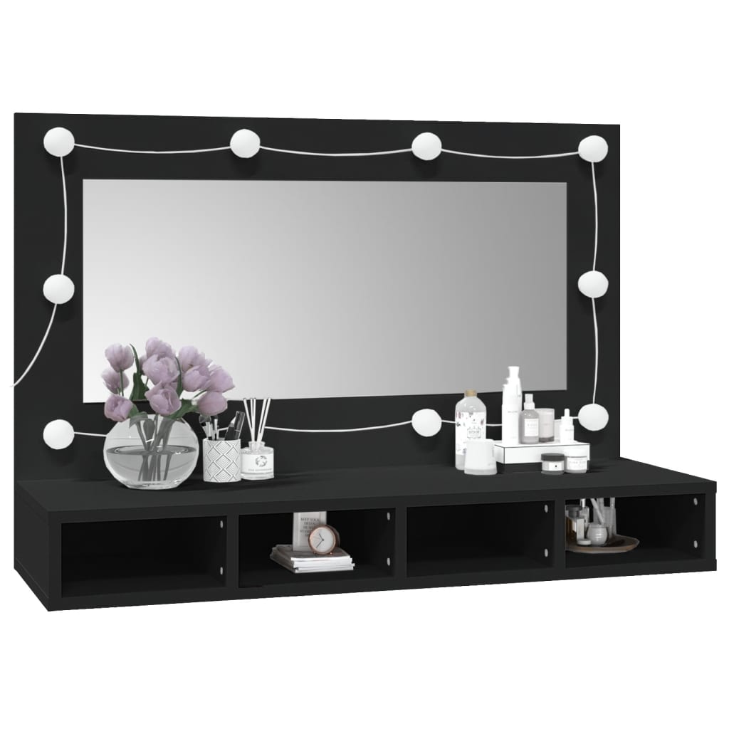 vidaXL Ormarić s ogledalom i LED svjetlima crni 90 x 31,5 x 62 cm