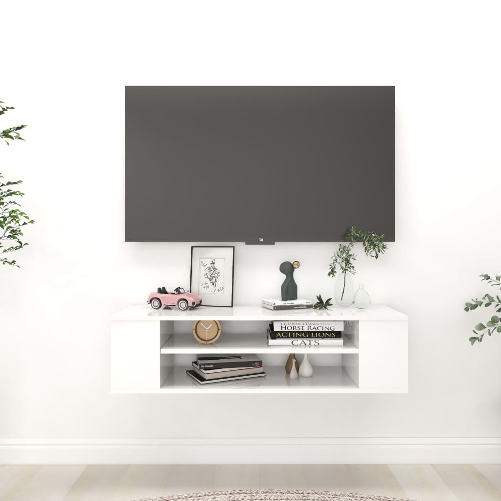 vidaXL Viseći TV ormarić visoki sjaj bijeli 100 x 30 x 26,5 cm drveni