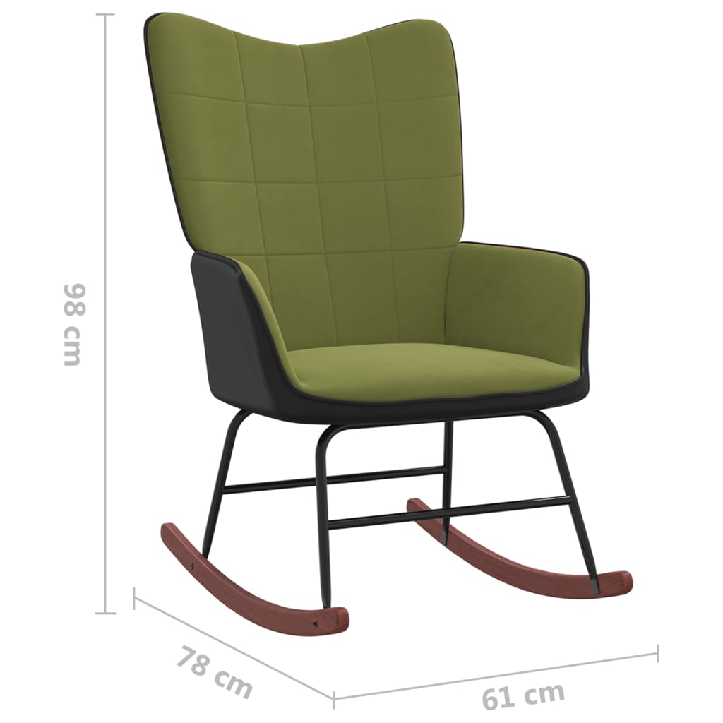 vidaXL Stolica za ljuljanje svjetlozelena od baršuna i PVC-a