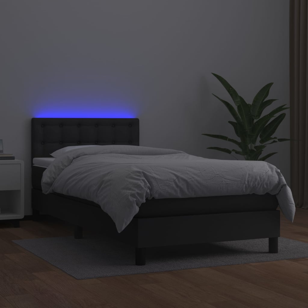 vidaXL Krevet box spring s madracem LED crni 80x200 cm od umjetne kože