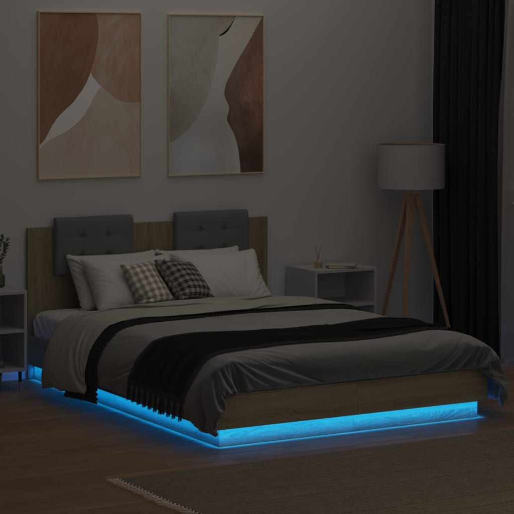 vidaXL Okvir kreveta s uzglavljem LED boja hrasta sonome 150 x 200 cm