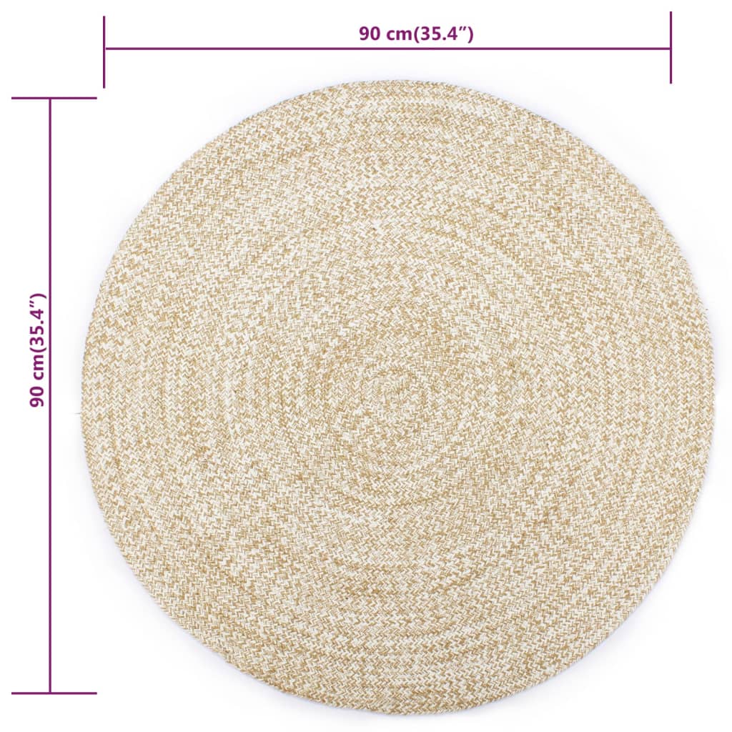 vidaXL Ručno rađeni tepih od jute bijele i prirodne boje 90 cm
