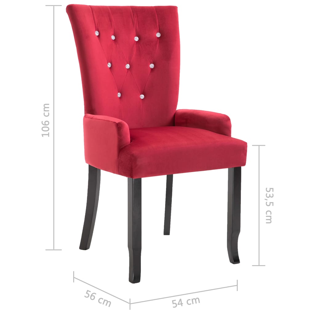 vidaXL Blagovaonska stolica s naslonima za ruke 4 kom crvena baršun