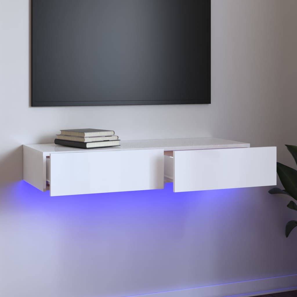 vidaXL TV ormarić s LED svjetlima visoki sjaj bijeli 90x35x15,5 cm