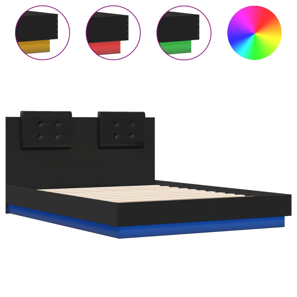 vidaXL Okvir kreveta s uzglavljem i LED svjetlima crni 120 x 190 cm