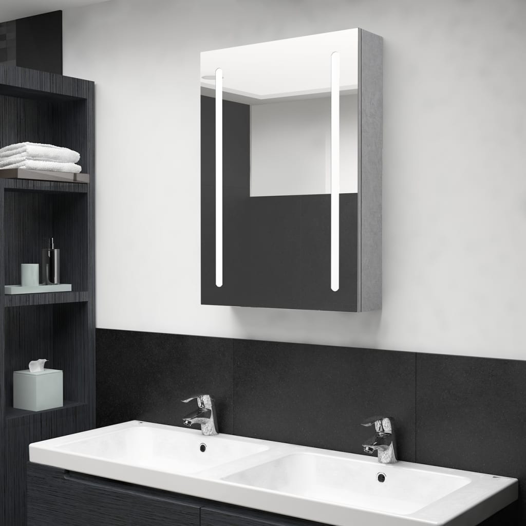 vidaXL LED kupaonski ormarić s ogledalom boja betona 50 x 13 x 70 cm