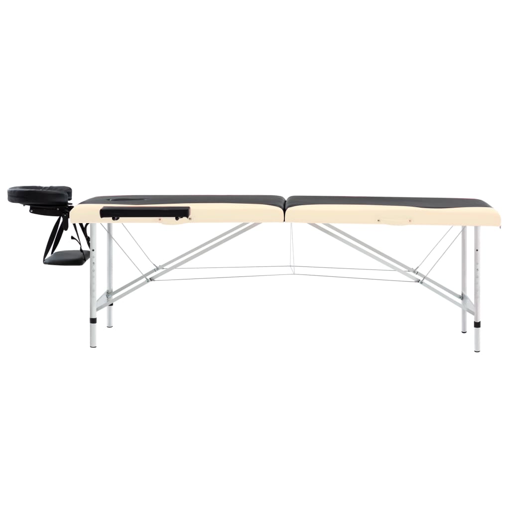 vidaXL Sklopivi stol za masažu s 2 zone aluminijski crni i bež