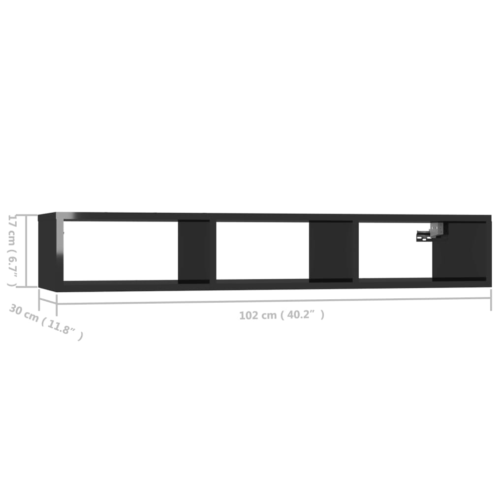 vidaXL Zidna polica visoki sjaj crna 102x30x17 cm konstruirano drvo